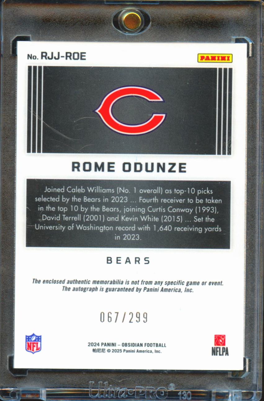Rome Odunze 2025 Obsidian Auto Autograph Patch RC 67/299 Chicago Bears