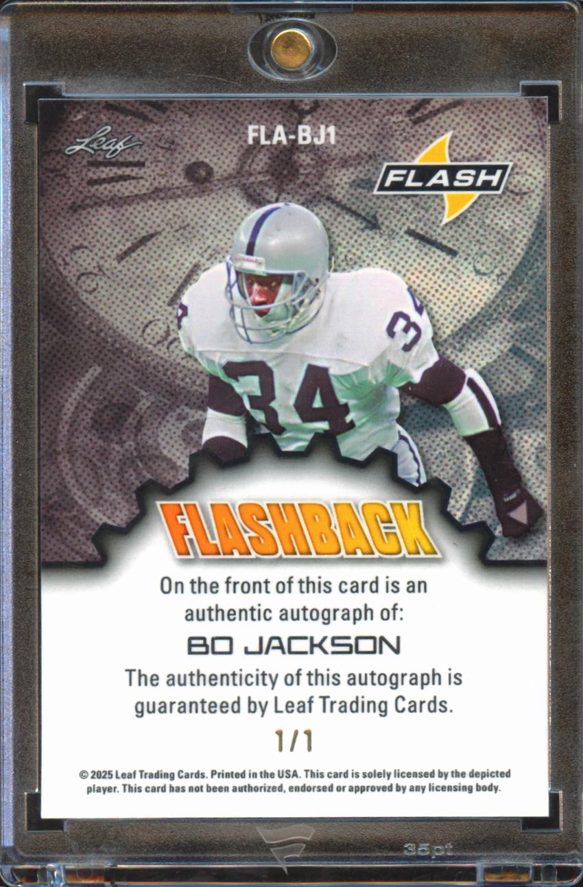 Bo Jackson 2025 Leaf Flash Auto Autograph Purple 1/1 Los Angeles Raiders