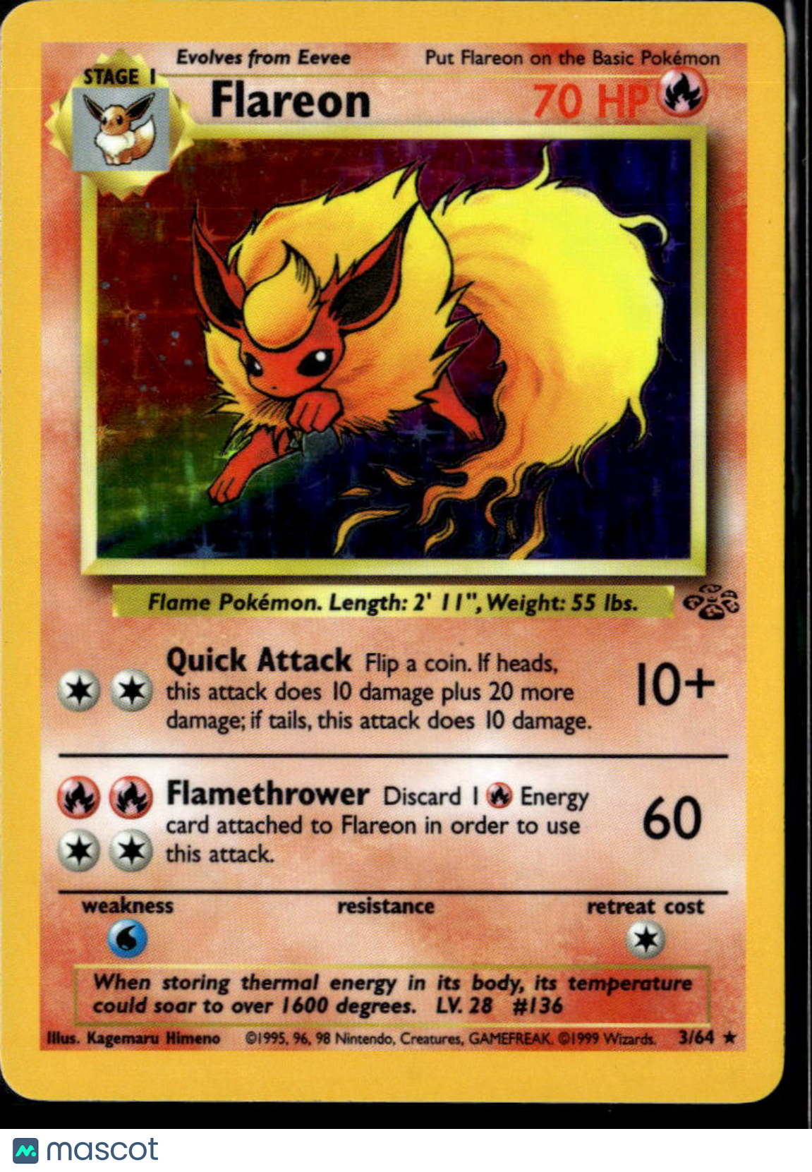 Flareon 1999 Jungle Holo Rare #3/64