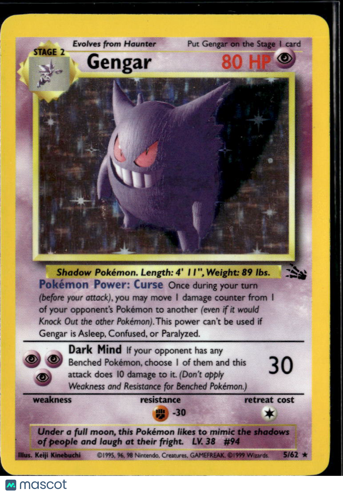 Gengar 1999 Fossil Holo Rare #5/62