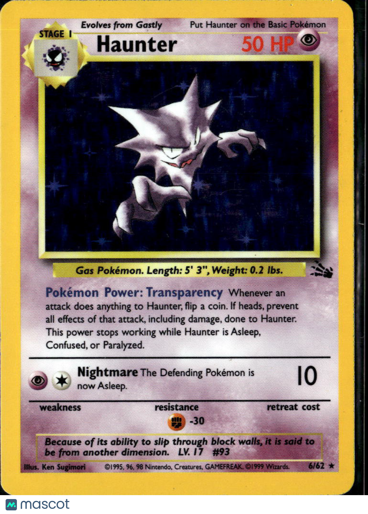 Haunter 1999 Fossil Holo Rare #6/62