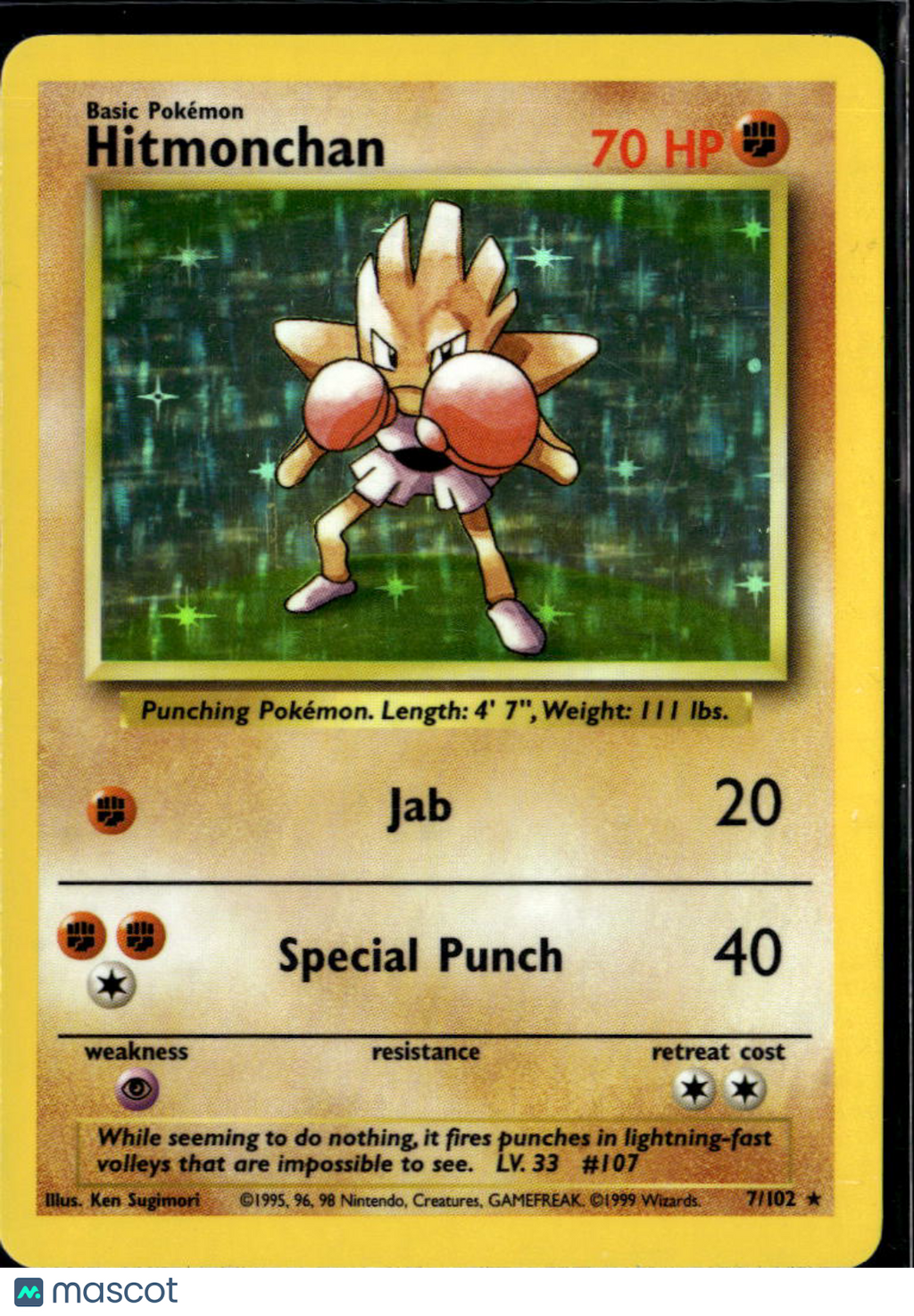 Hitmonchan 1999 Base Set Holo Rare #7/102