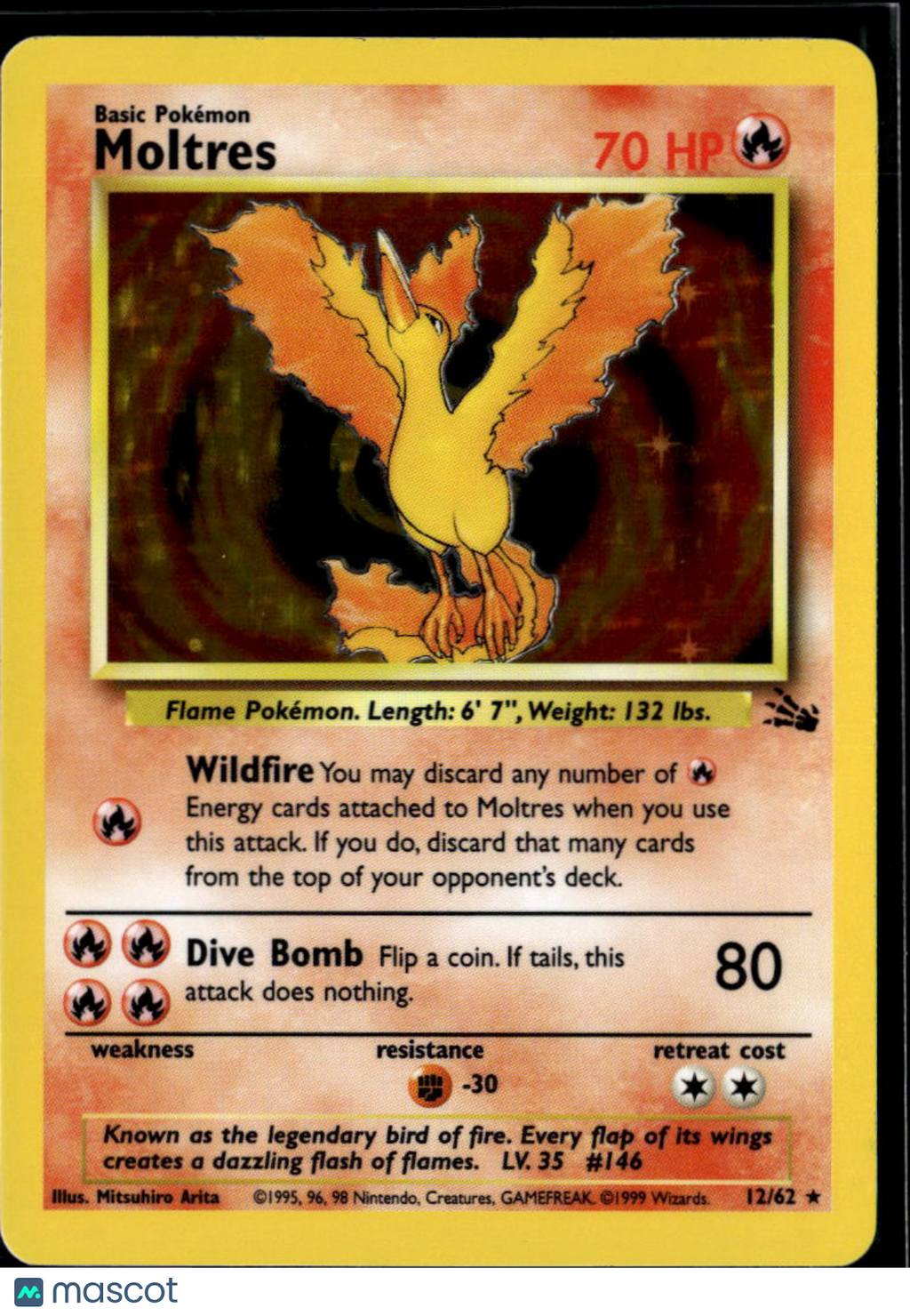 Moltres 1999 Fossil Holo Rare #12/62