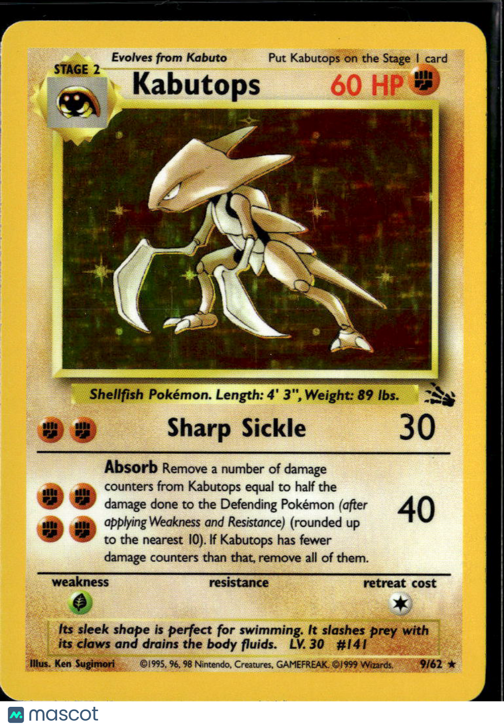 Kabutops 1999 Fossil Holo Rare #9/62