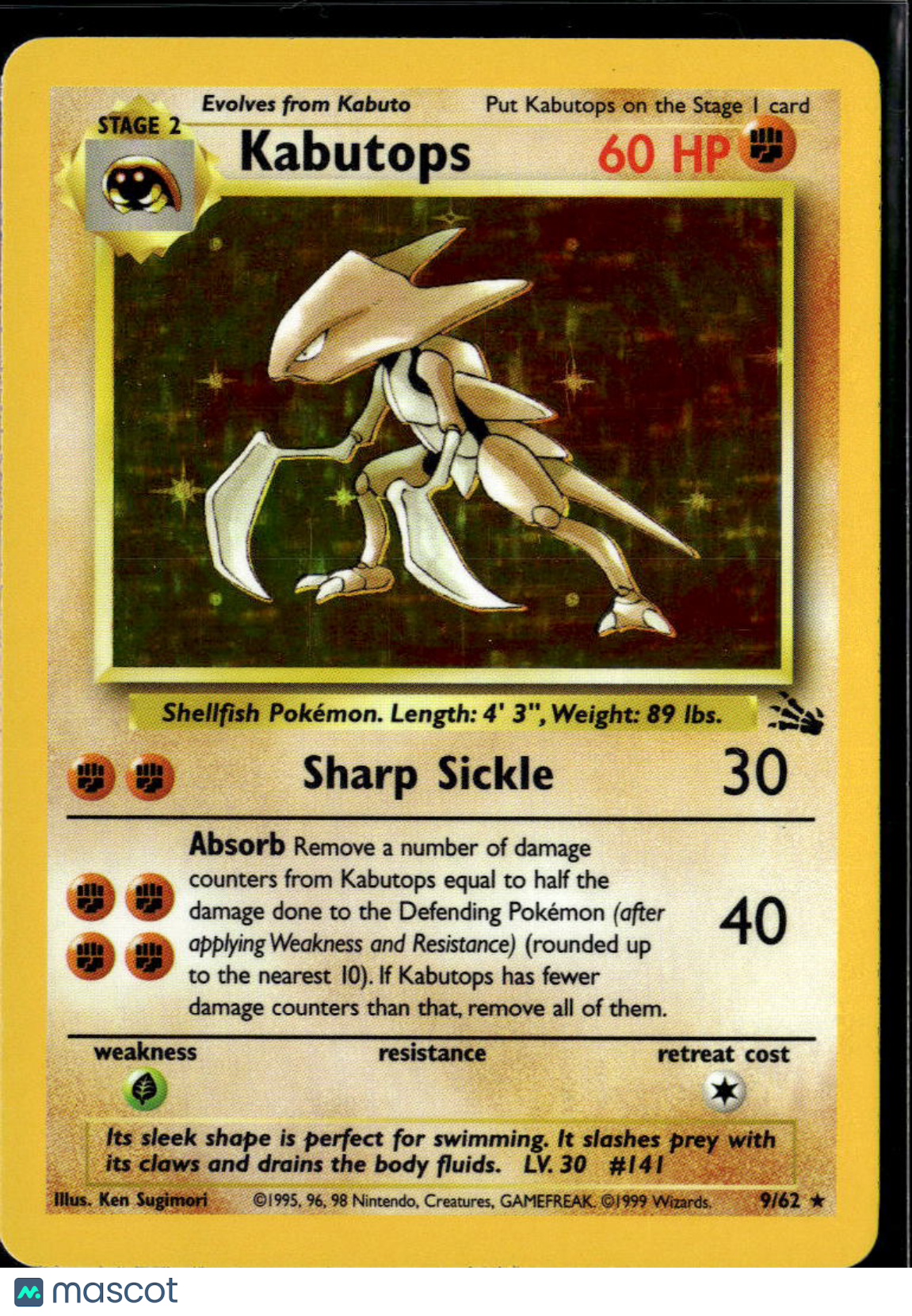 Kabutops 1999 Fossil Holo Rare #9/62