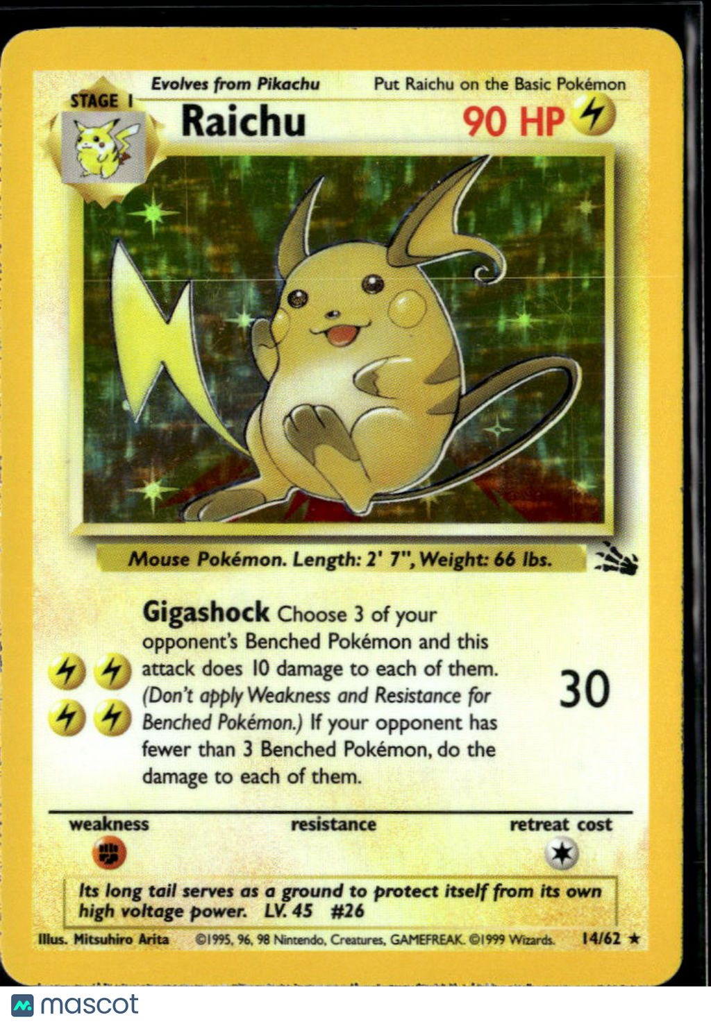 Raichu 1999 Fossil Holo Rare #14/62