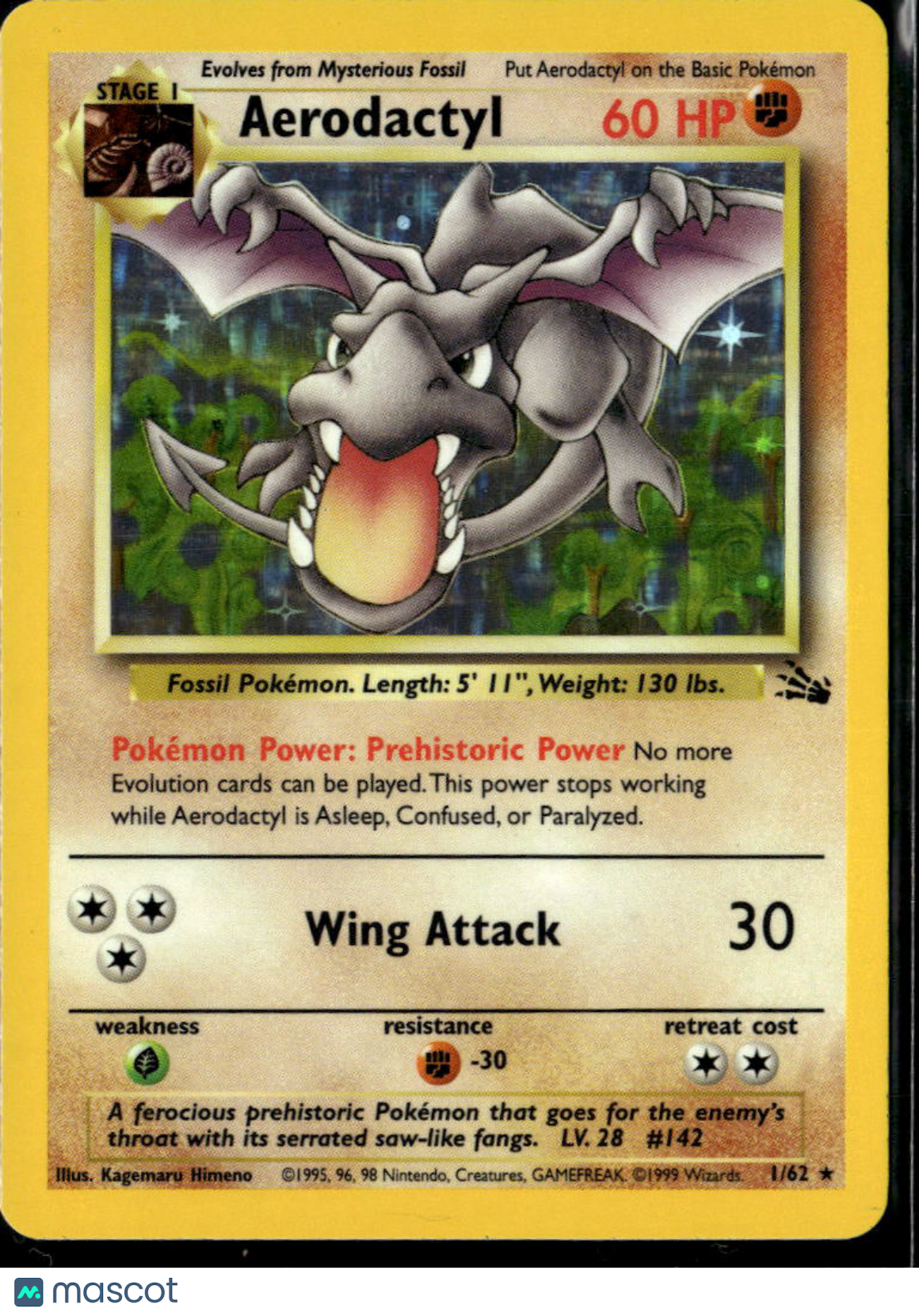 Aerodactyl 1999 Fossil Holo Rare #1/62