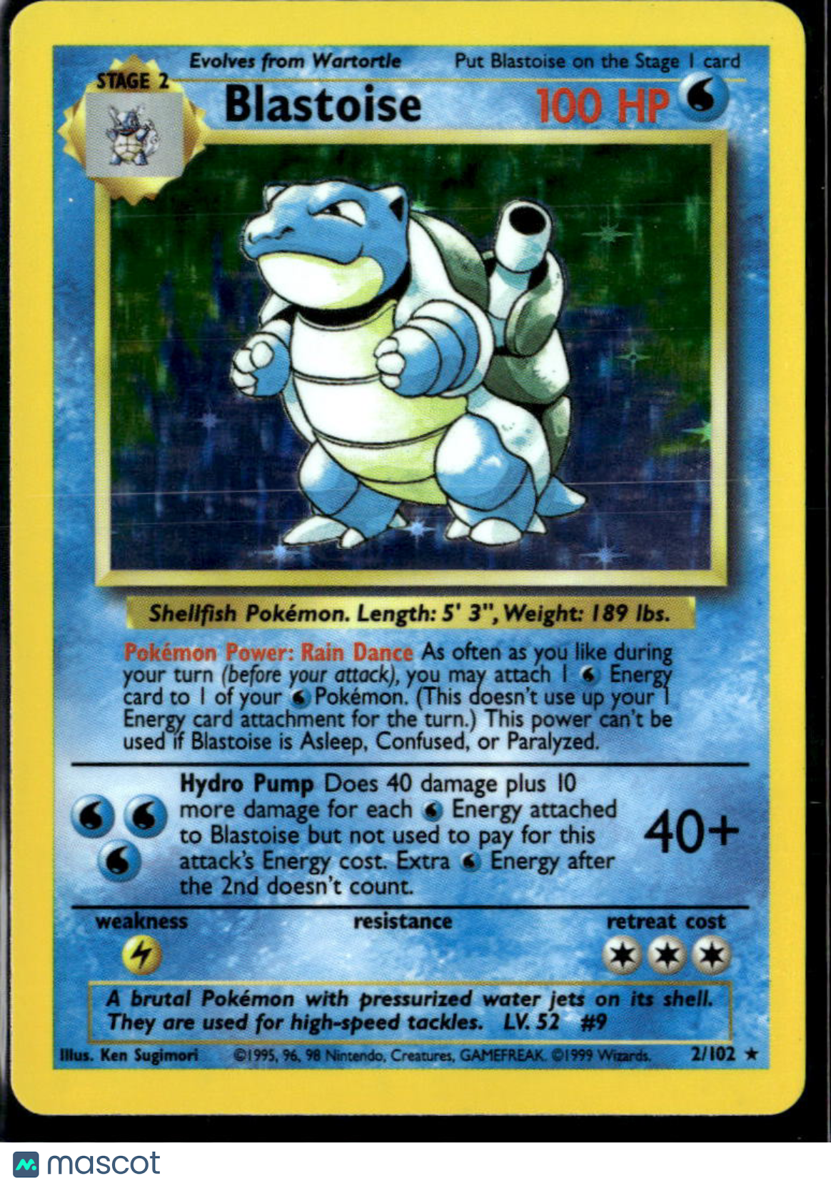 Blastoise 1999 Base Set Holo Rare #2/102