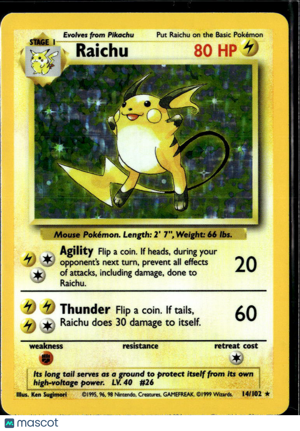 Raichu 1999 Base Set Holo Rare #14/102