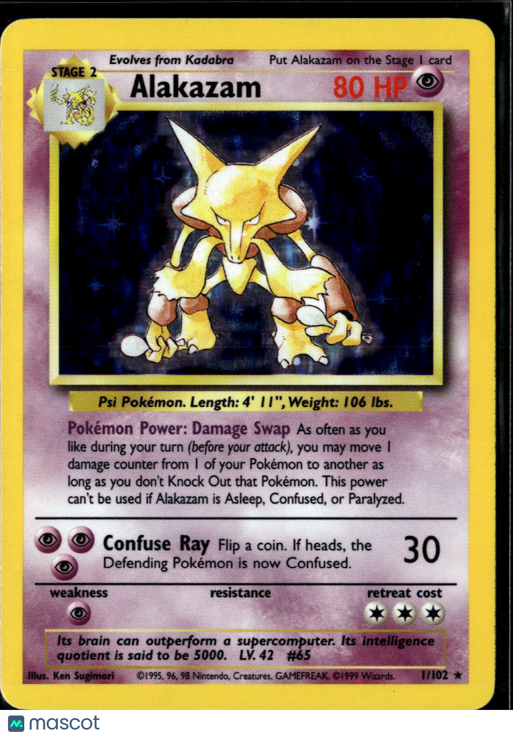 Alakazam 1999 Base Set Holo Rare #1/102