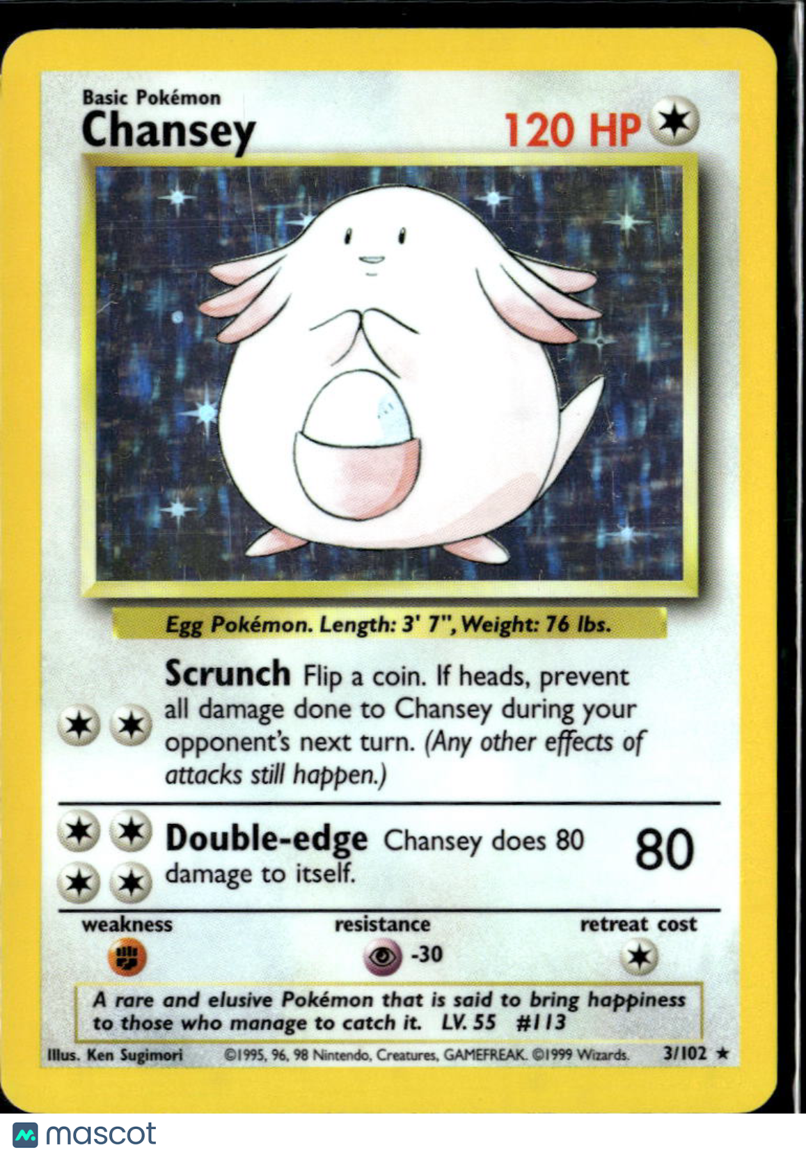 Chansey 1999 Base Set Holo Rare #3/102