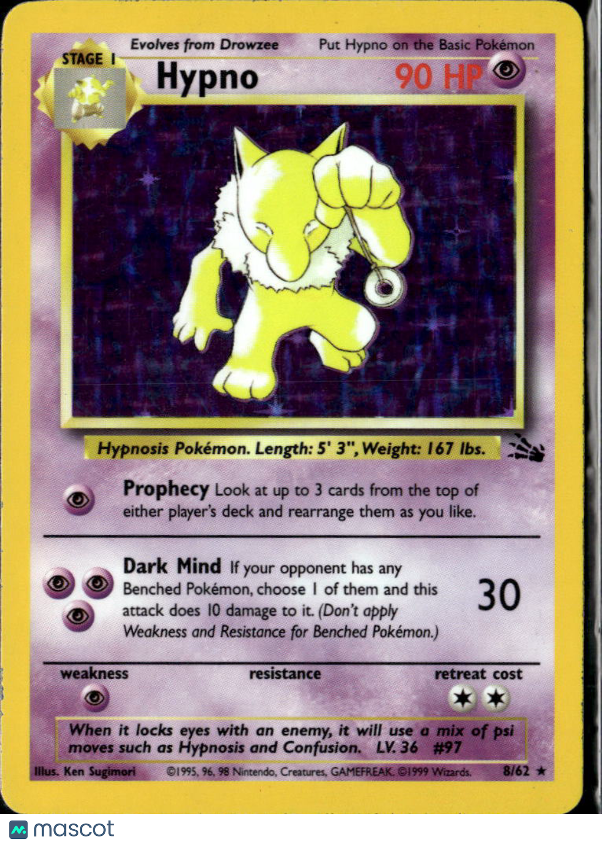 LP Hypno 1999 Fossil Holo Rare #8/62