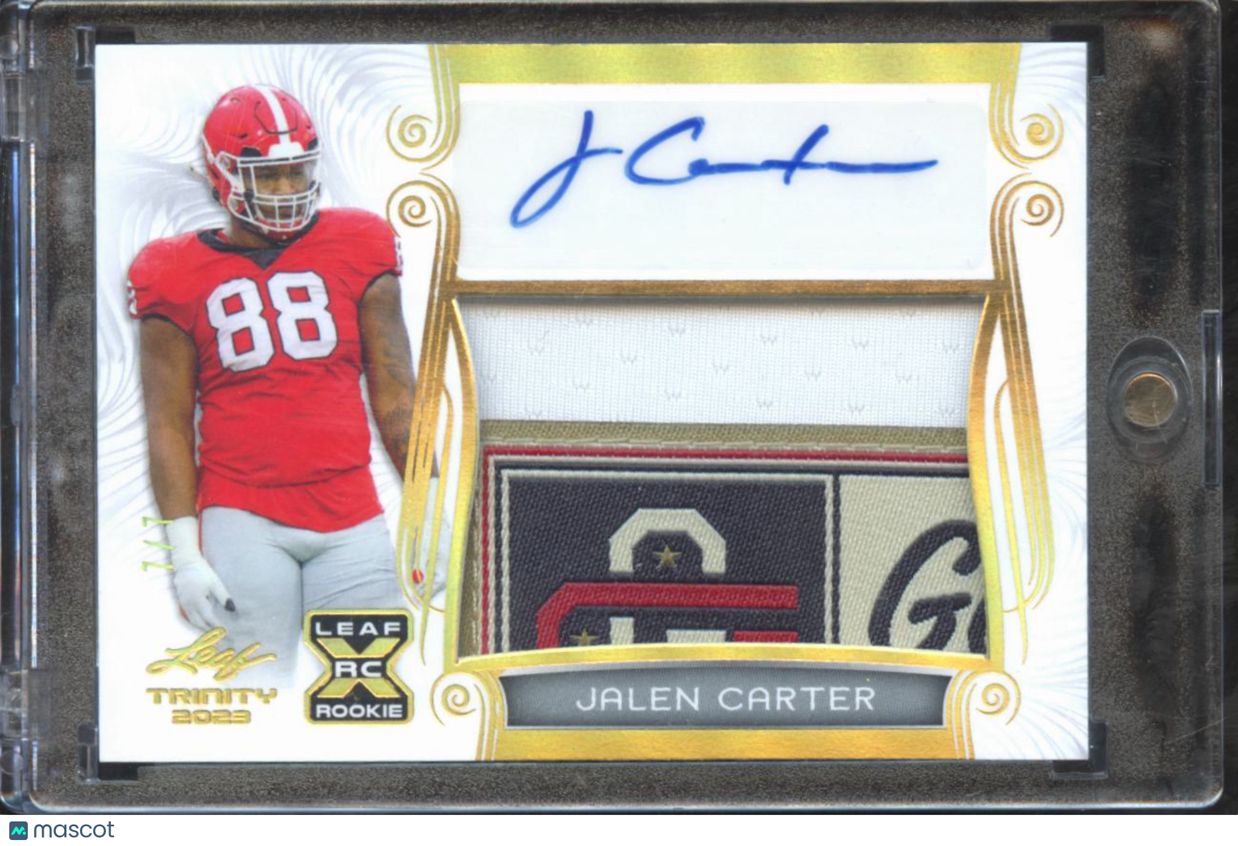 Jalen Carter 2023 Leaf Trinity Auto Autograph Laundry Tag RC 7/7 Georgia