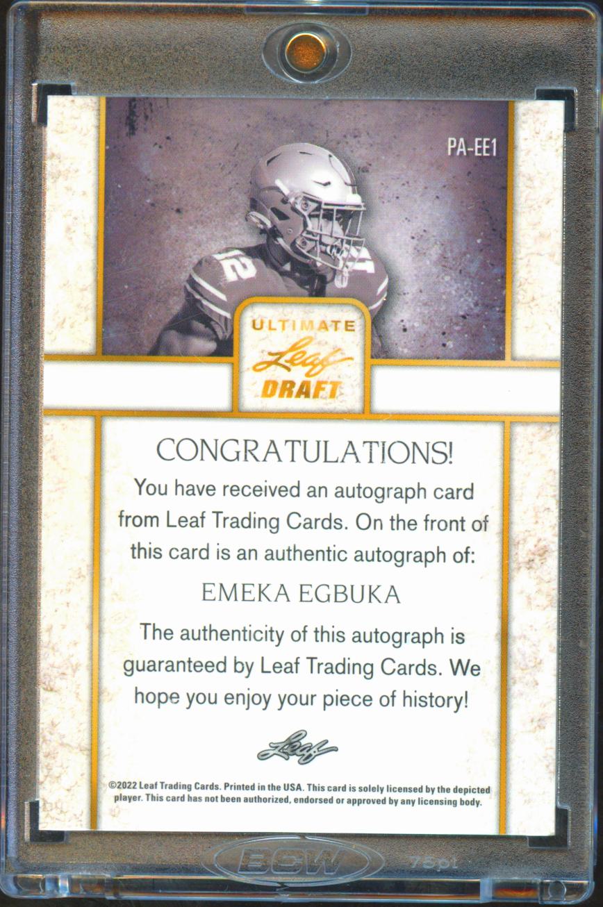 Emeka Egbuka 2022 Leaf Draft Auto Autograph RC 15/25 Ohio State Buccaneers