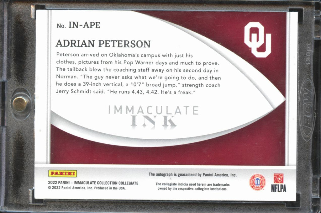 Adrian Peterson 2022 Immaculate Auto Autograph Emerald 2/5 Oklahoma Sooners