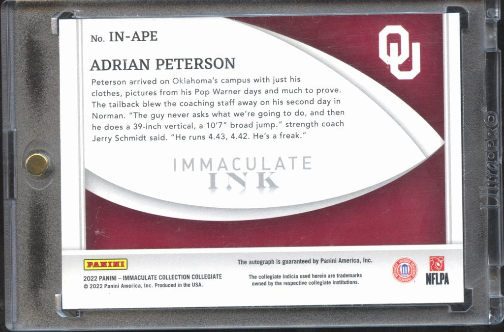 Adrian Peterson 2022 Immaculate Auto Autograph GOLD 1/10 Oklahoma Sooners