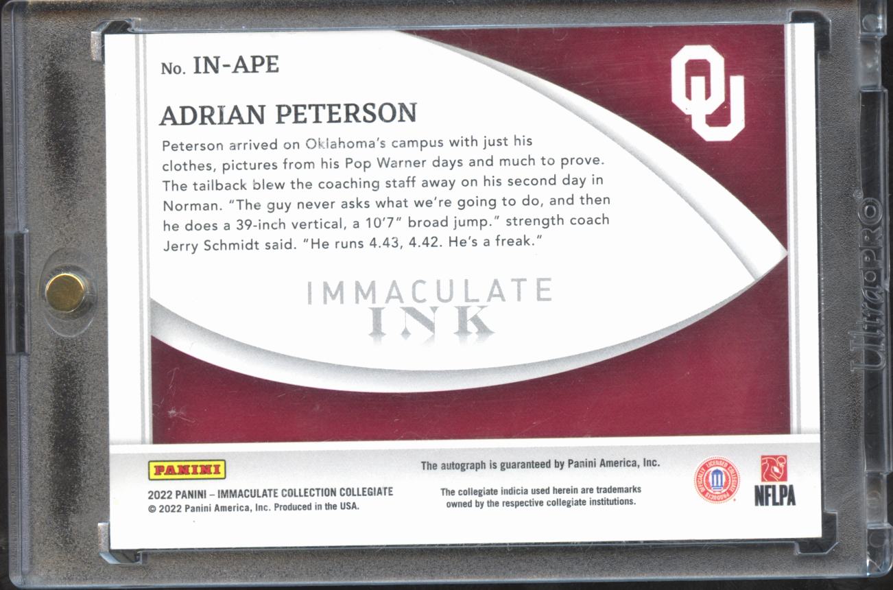 Adrian Peterson 2022 Immaculate Auto Autograph GOLD 1/10 Oklahoma Sooners