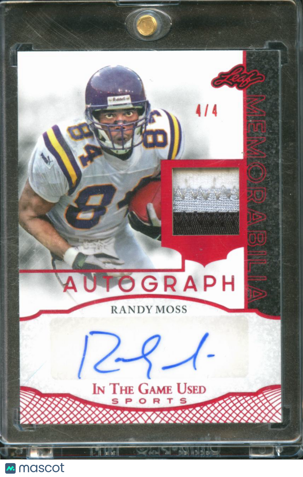 Randy Moss 2024 Leaf Auto Autograph Game Worn Patch 4/4 Minnesota Vikings