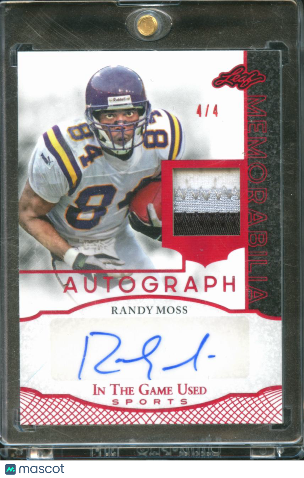 Randy Moss 2024 Leaf Auto Autograph Game Worn Patch 4/4 Minnesota Vikings