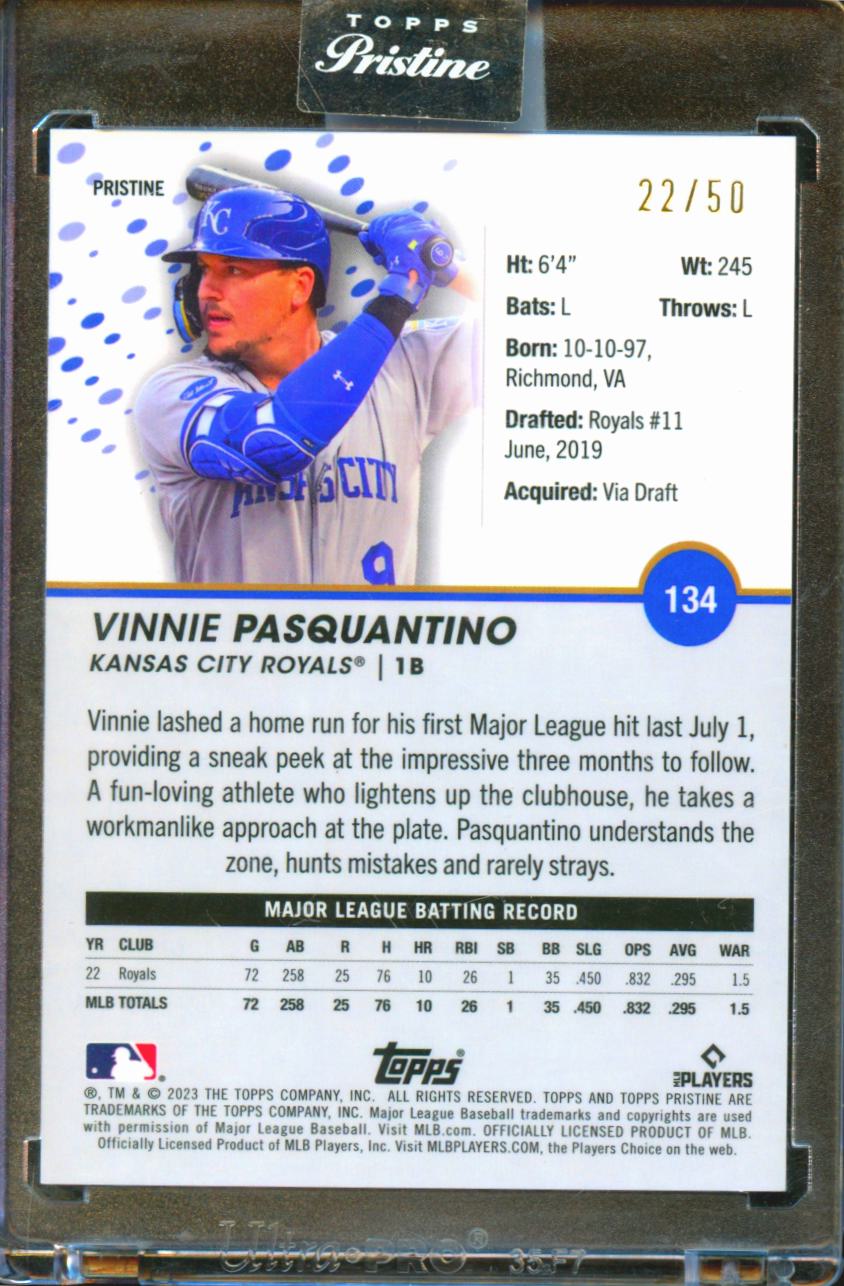 Vinnie Pasquantino 2023 Topps Pristine GOLD Refractor RC 22/50 KC Royals