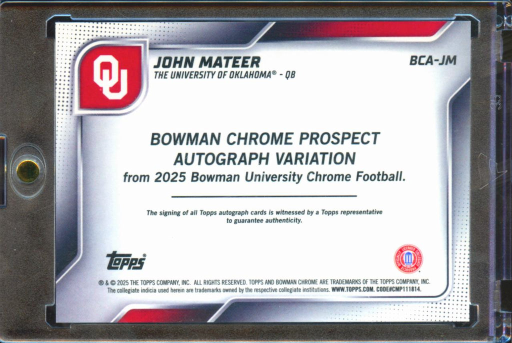John Mateer 2025 Bowman Chrome 1st GOLD Shimmer Auto Autograph RC 37/50 Sooners