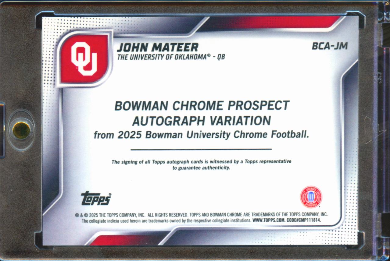 John Mateer 2025 Bowman Chrome 1st GOLD Shimmer Auto Autograph RC 37/50 Sooners