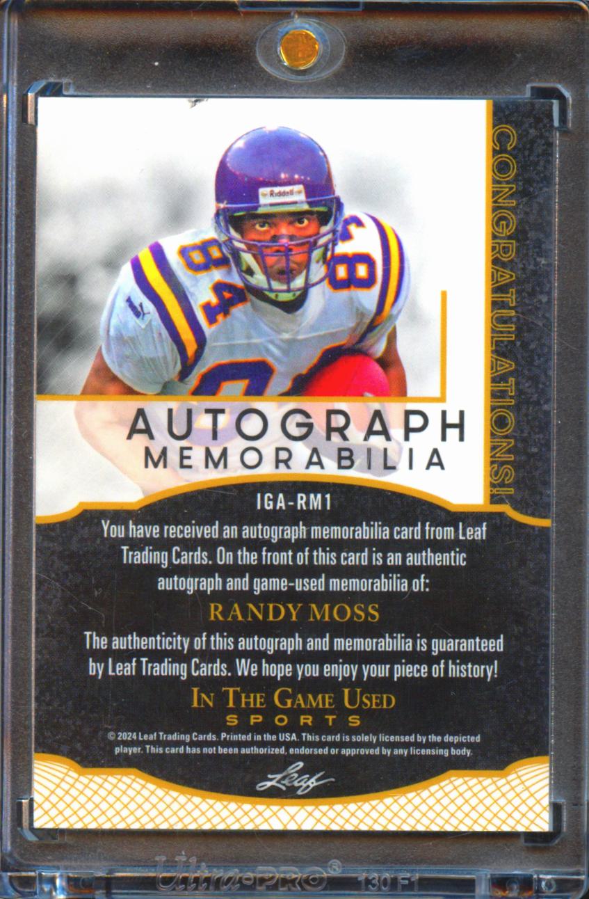 Randy Moss 2024 Leaf Auto Autograph Game Worn Patch 4/4 Minnesota Vikings