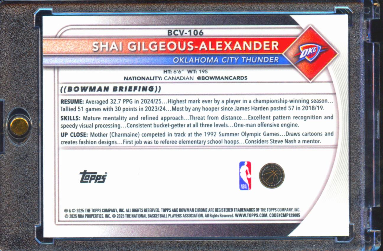 Shai Gilgeous-Alexander 2025-26 Bowman Chrome Green Shimmer 85/99 OKC Thunder