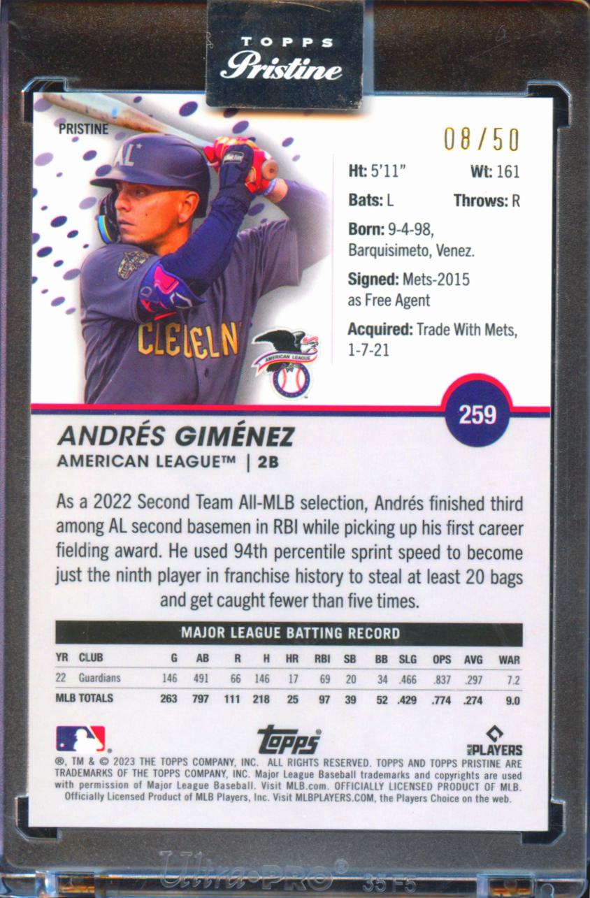 Andres Giménez 2023 Topps Pristine GOLD Refractor 8/50 Guardians
