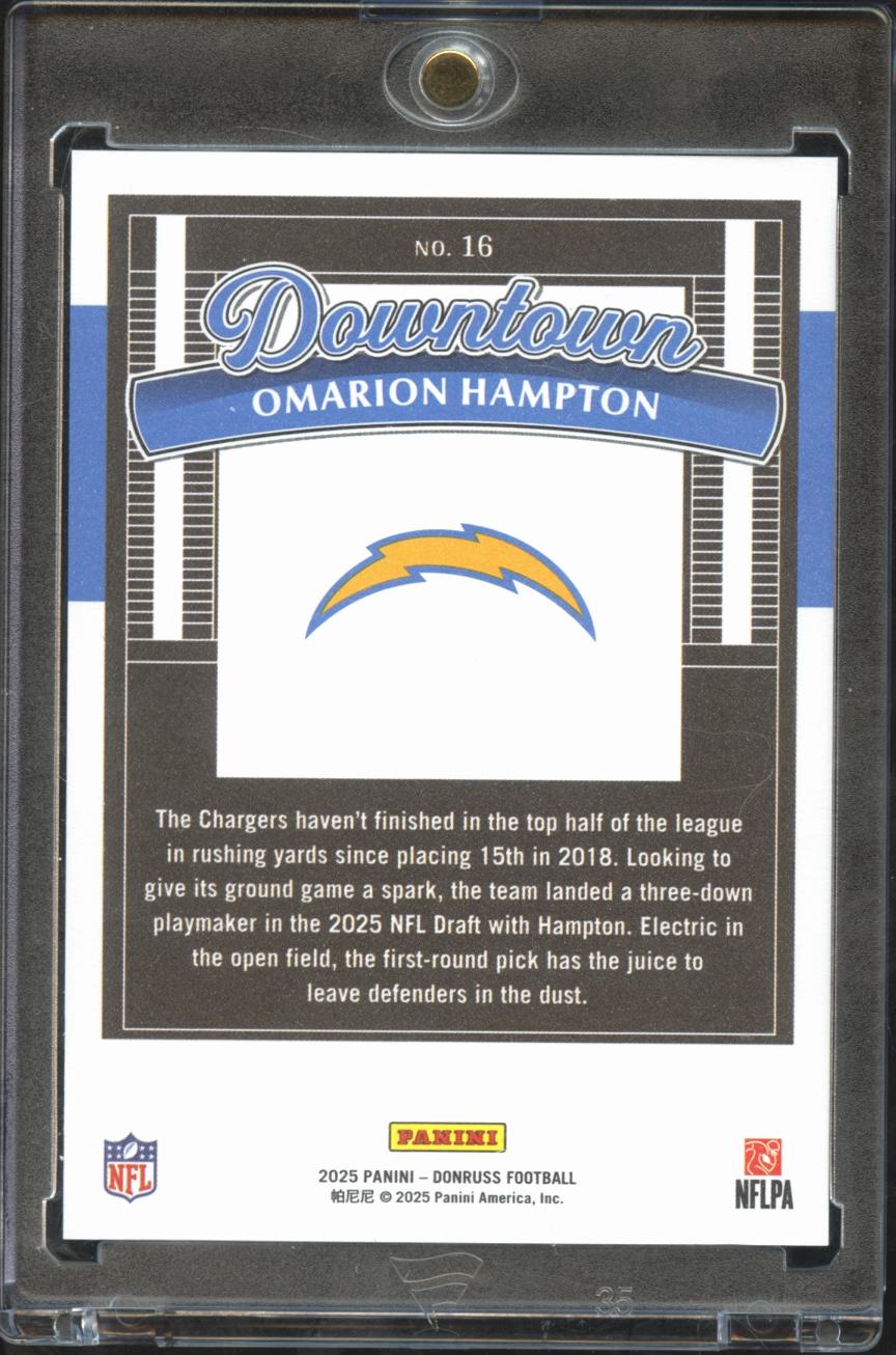Omarion Hampton 2025 Donruss DOWNTOWN SSP CASE RC Los Angeles Chargers