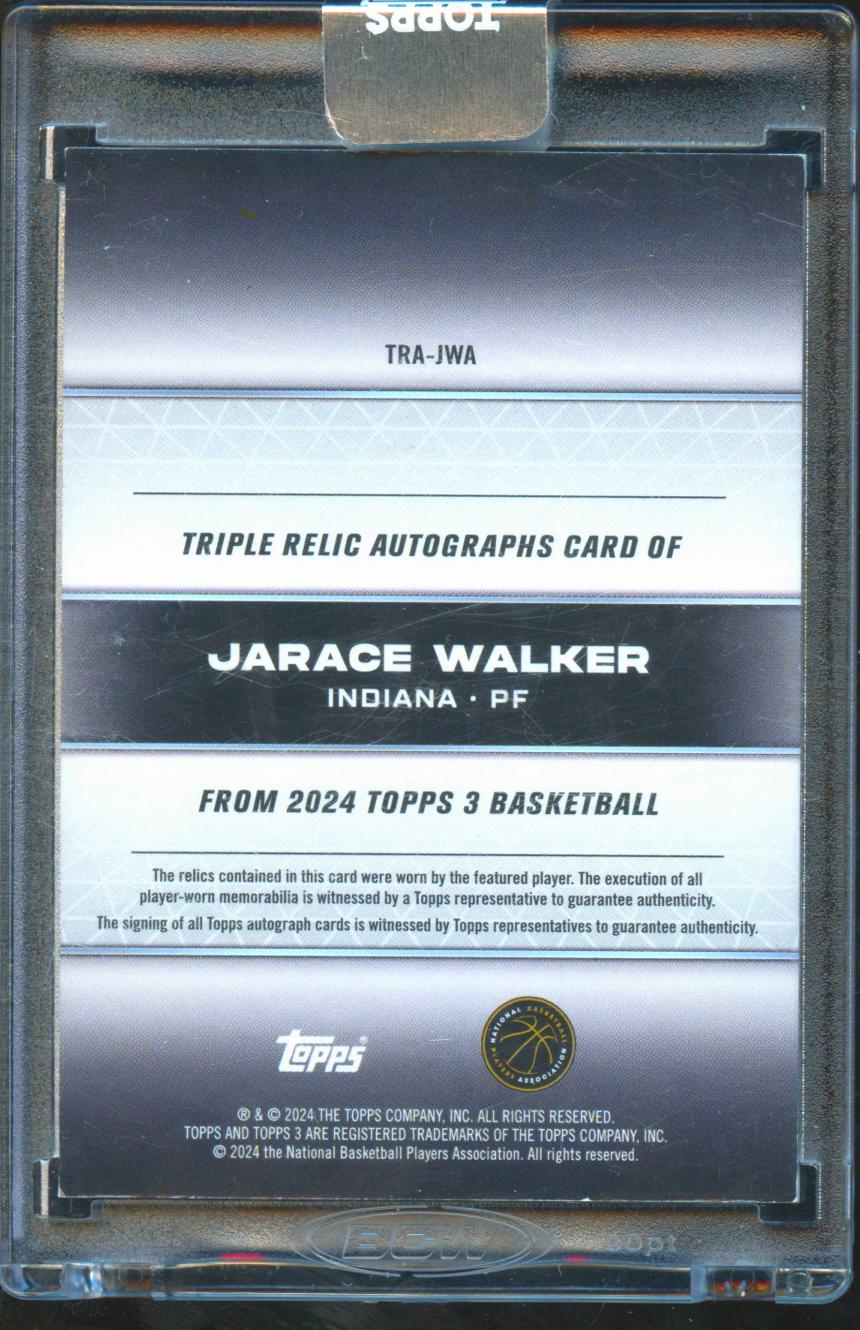 Jarace Walker 2024 Topps 3 Auto Autograph Patch Rookie RC 25/25 Indiana Pacers