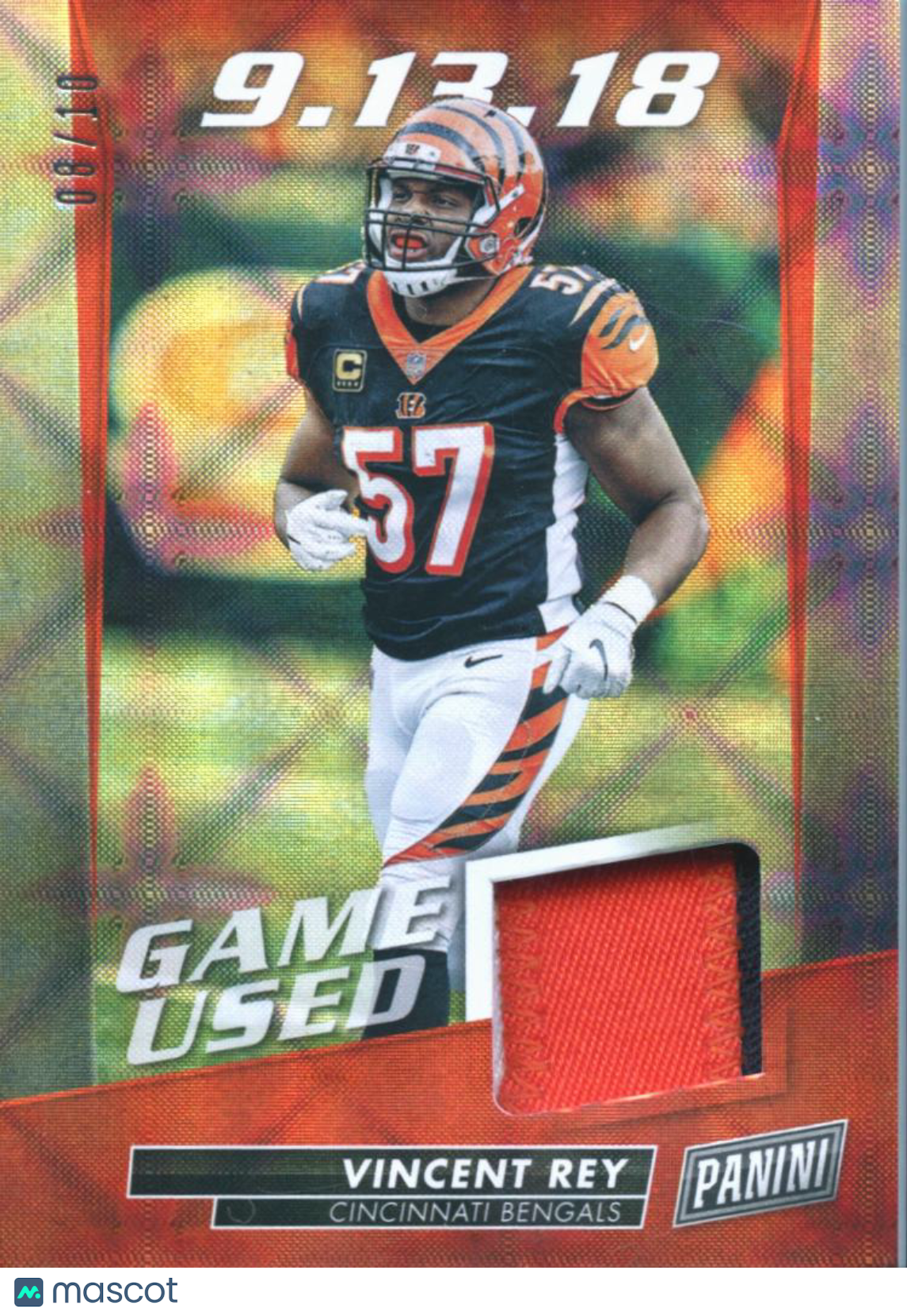 Vincent Rey 2019 Panini Day Football Game Worn Patch 8/10 Cincinnati Bengals