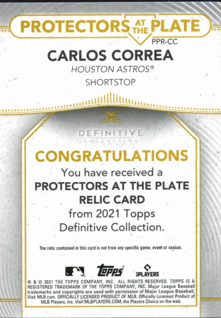 Carlos Correa 2021 Topps Definitive Protectors Game Used Helmet 10/10 Astros
