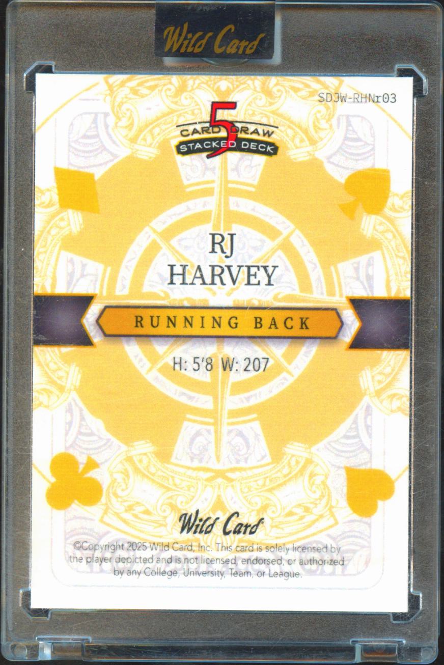 RJ Harvey 2025 Wild Card 5 Card Draw Joker Rookie RC 1/1 UCF Denver Broncos