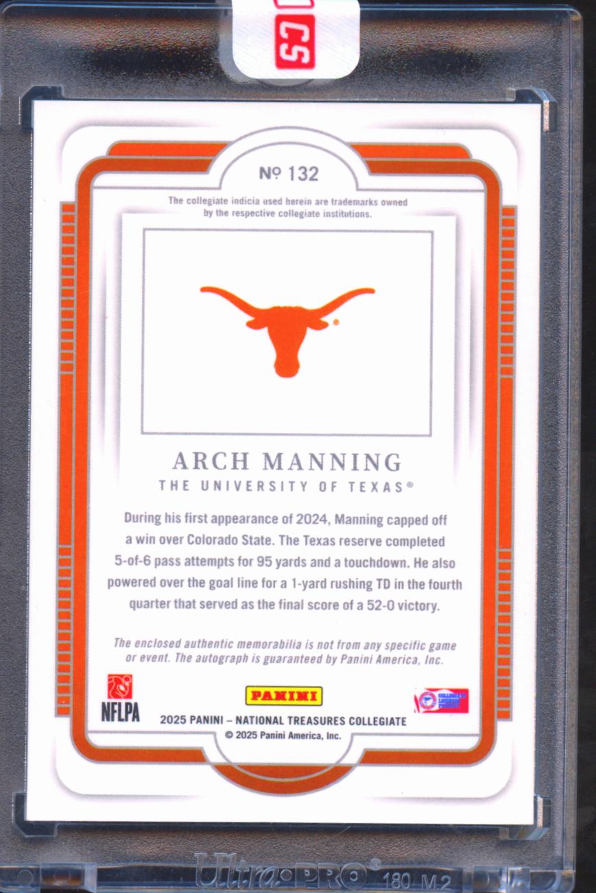 Arch Manning 2025 National Treasures Autograph LOGO Patch 8/10 Texas Longhorns