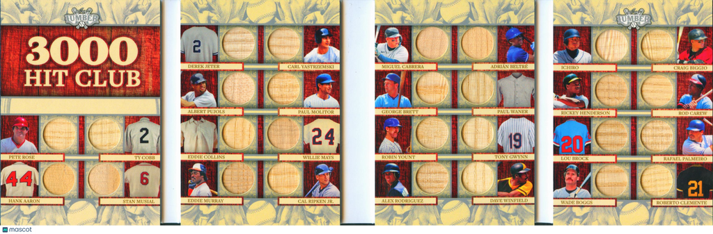 Aaron Jeter Ripken Pujols Mays Rose Leaf Lumber 3000 Hit Club Game Used Bat /10