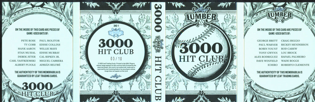 Aaron Jeter Ripken Pujols Mays Rose Leaf Lumber 3000 Hit Club Game Used Bat /10