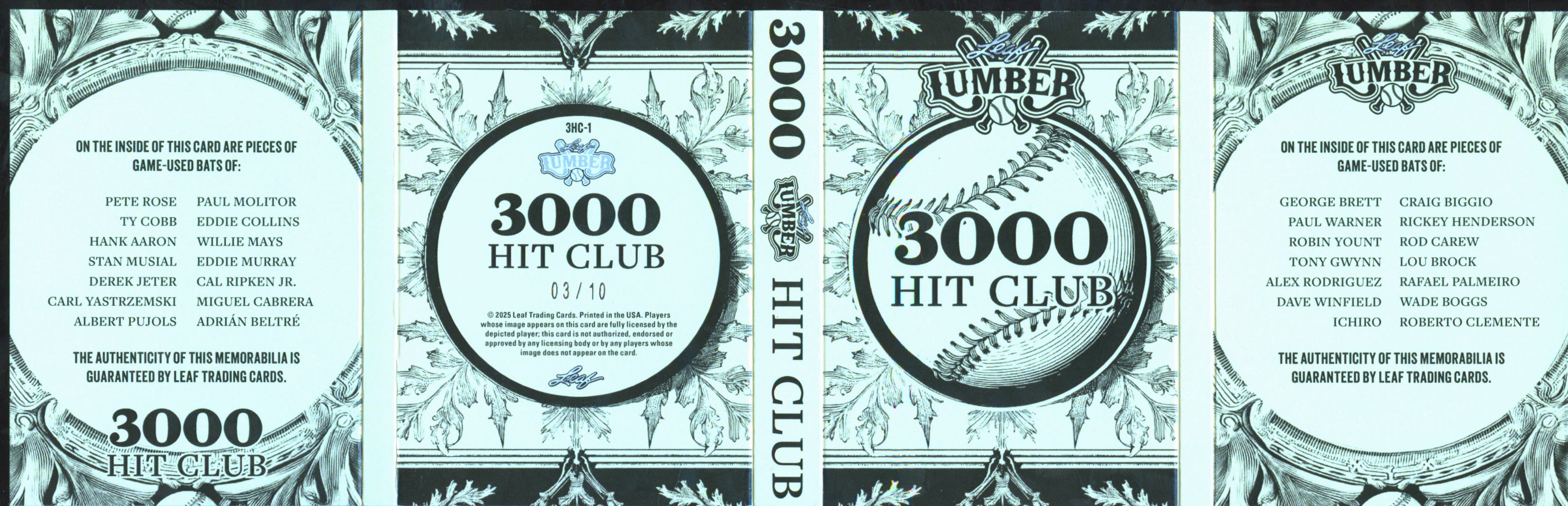 Aaron Jeter Ripken Pujols Mays Rose Leaf Lumber 3000 Hit Club Game Used Bat /10