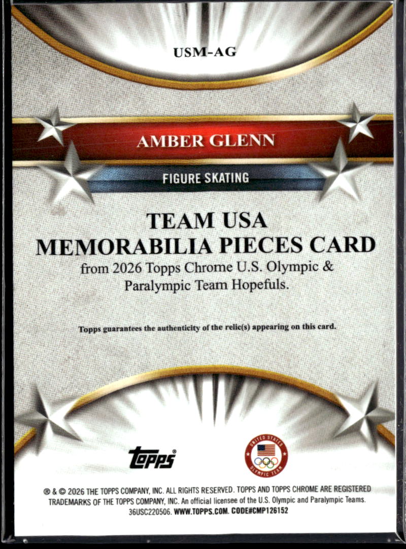 Amber Glenn 2026 Topps Chrome U.S. Olympic Patch Memorabilia Team USA