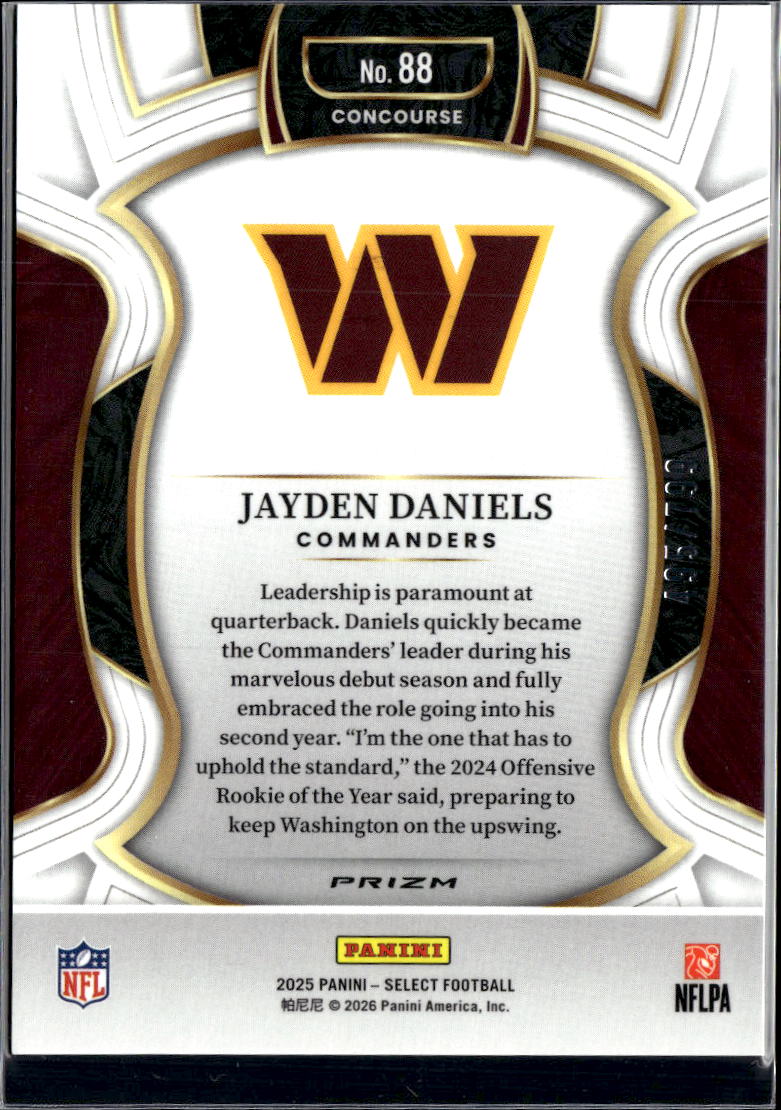 Jayden Daniels 2026 Select White Shock 495/799 Washington Commanders