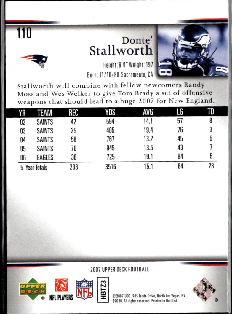 Donte' Stallworth 2007 Upper Deck Silver 75/99 Philadelphia Eagles Patriots