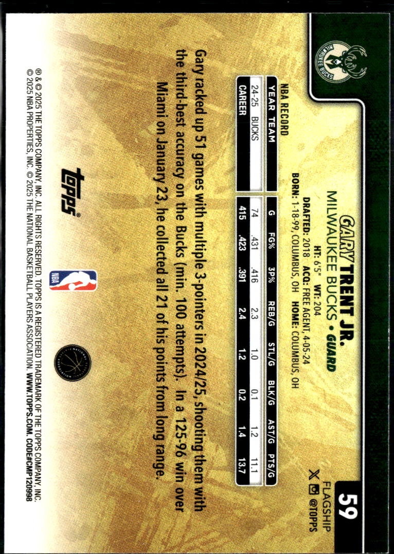 Gary Trent Jr. 2025-26 Topps GOLDEN Mirror SSP Milwaukee Bucks