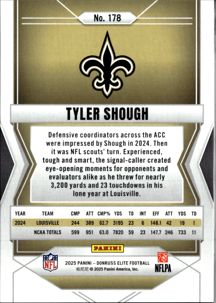 Tyler Shough 2025 Elite Red Aspirations RC Rookie Saints 56/499 Saints