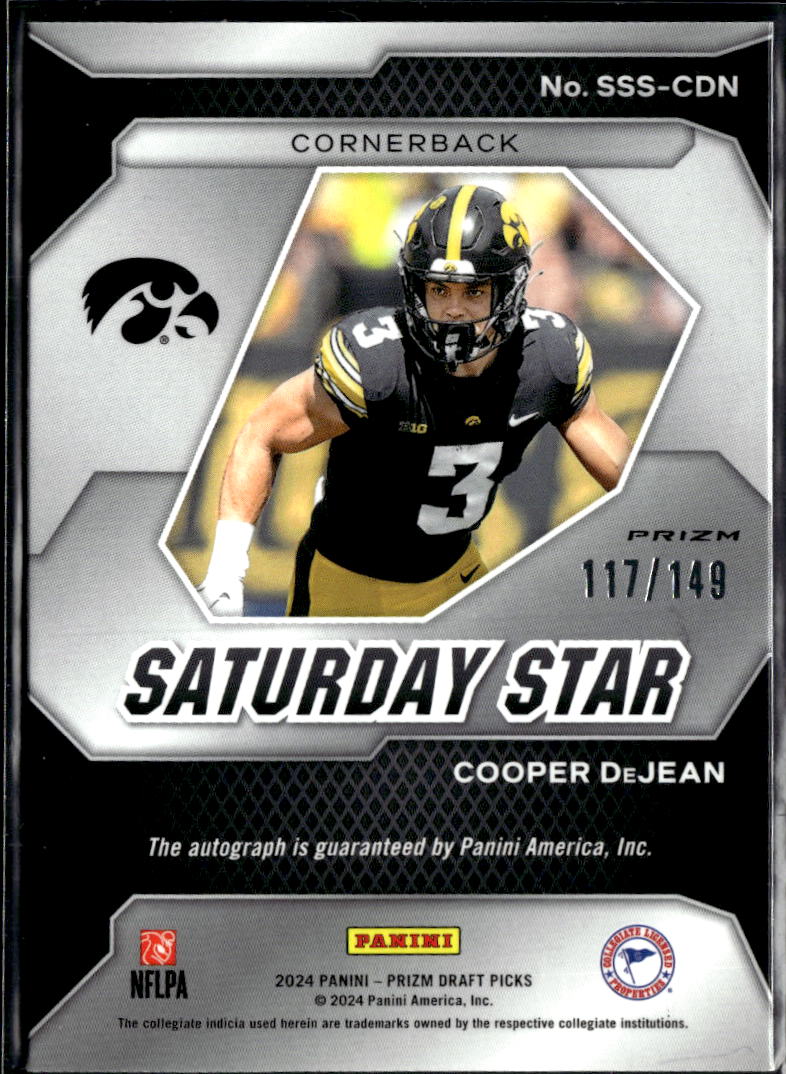 Cooper DeJean 2024 Prizm Draft Auto Autograph Blue RC 117/149 Iowa Eagles