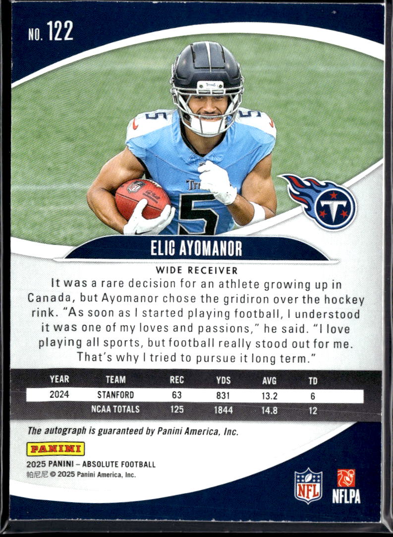 Elic Ayomanor 2025 Absolute Auto Autograph RC Rookie 30/75 Tennessee Titans