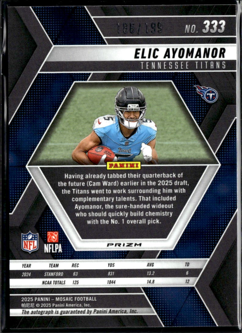 Elic Ayomanor 2025 Mosaic Auto Autograph RC Red 186/199 Tennessee Titans