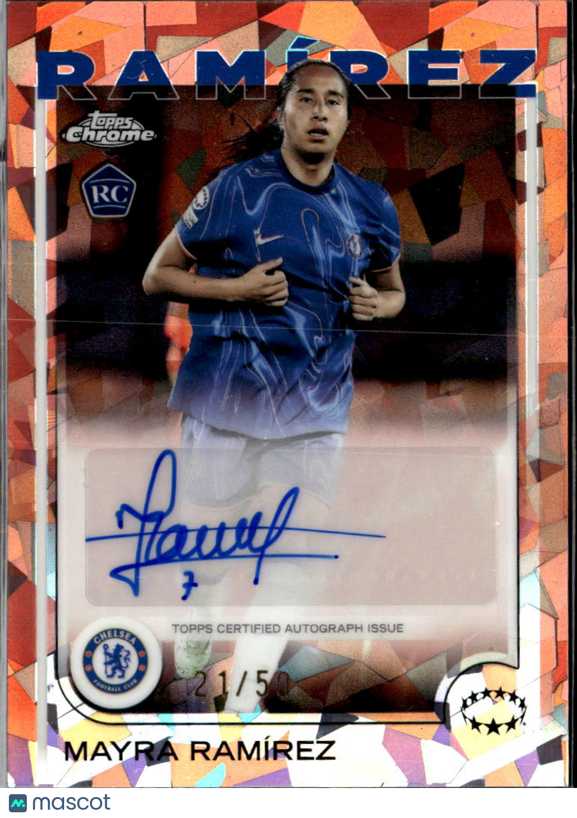 Mayra Ramírez 2025 Topps Chrome Sapphire UEFA Auto Autograph RC 21/50 Chelsea FC