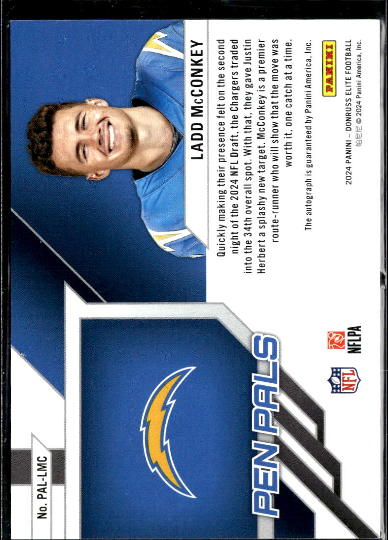 Ladd McConkey 2024 Elite Pen Pals Auto Autograph RC Los Angeles Chargers