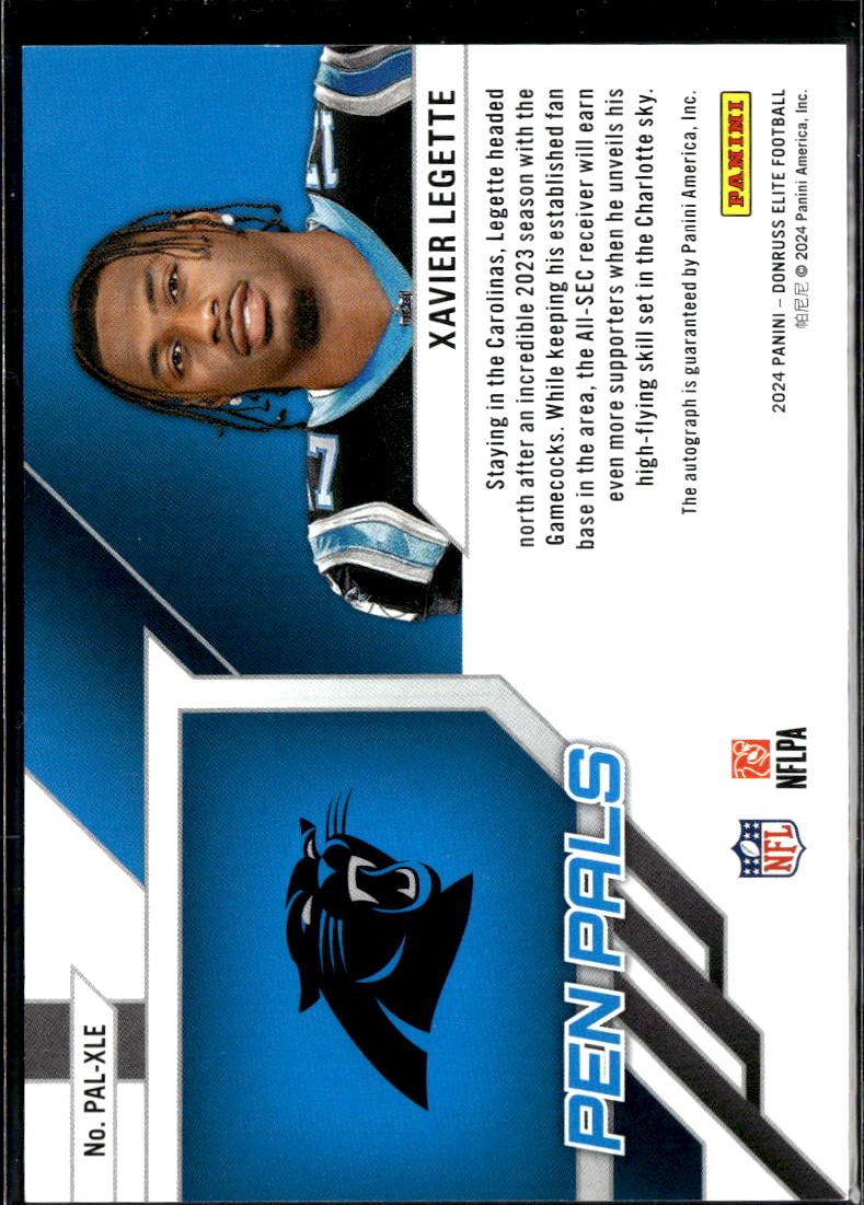 Xavier Legette 2024 Elite Pen Pals Auto Autograph Rookie RC Carolina Panthers