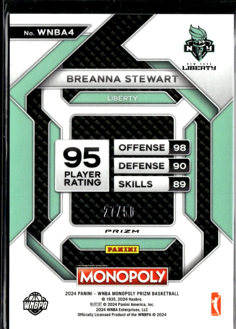 Breanna Stewart 2024 Prizm Monopoly Purple Millionaire 27/50 New York Liberty